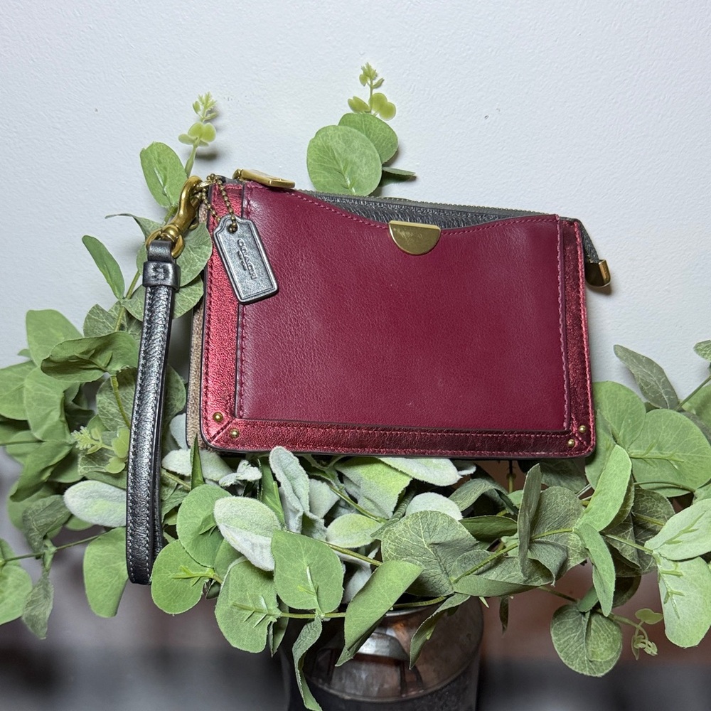 Coach Dreamer Wristlet  Elegant Burgundy and Gray Wristlet